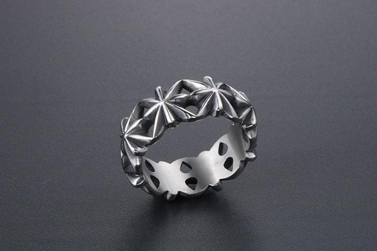 Tail Ring Flower Design Titanium Steel Retro Style Ring