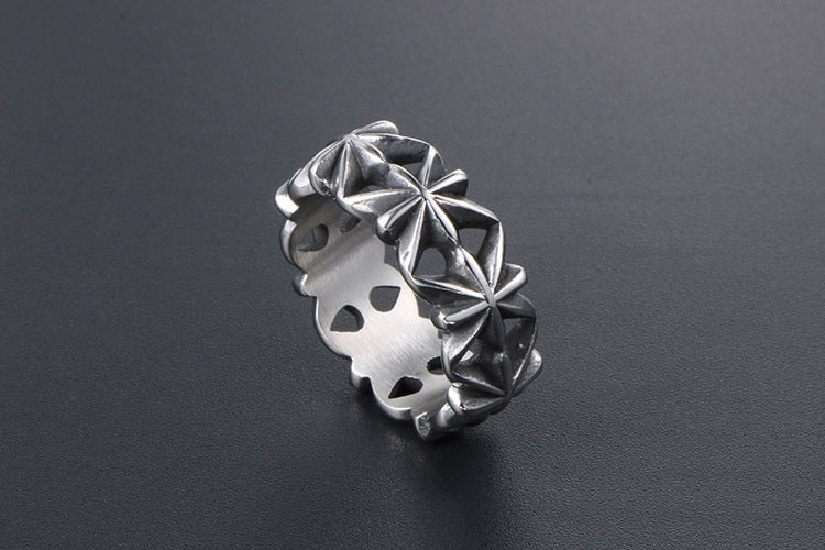 Tail Ring Flower Design Titanium Steel Retro Style Ring
