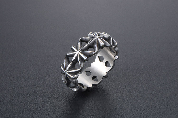 Tail Ring Flower Design Titanium Steel Retro Style Ring