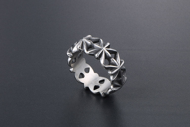 Tail Ring Flower Design Titanium Steel Retro Style Ring