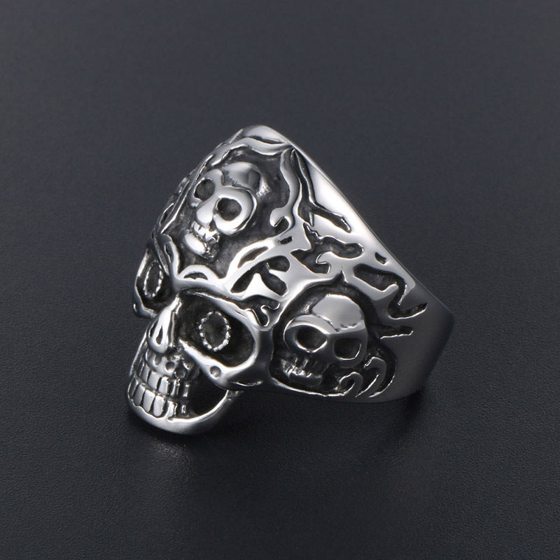Titanium Steel Hip Hop Skull Ring for Men - Retro American and European Style