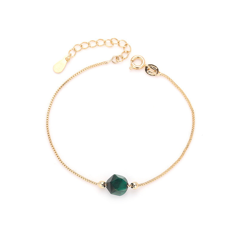 Simple Crystal Tiger Eye Bracelet for Girls - Sterling Silver with Crystal Gem