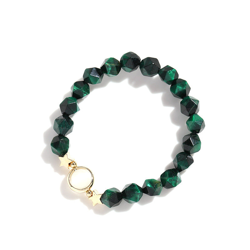 Simple Crystal Tiger Eye Bracelet for Girls - Sterling Silver with Crystal Gem