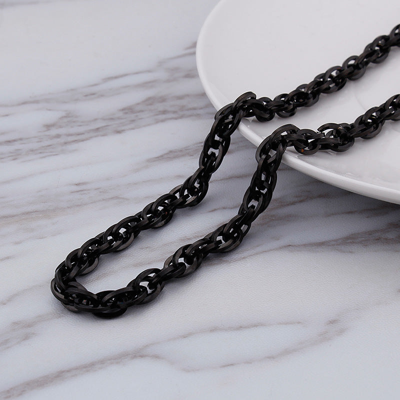 Black Stainless Steel Necklace _ Black Flower Blue Necklace Square Double Buckle Chain,