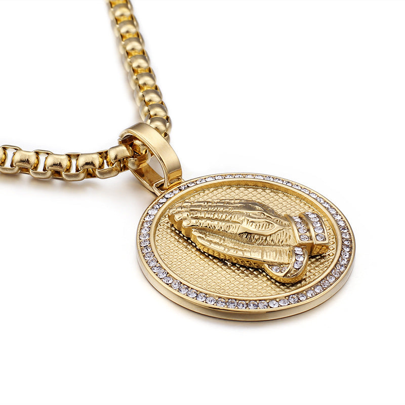 Stylish stainless steel round bergamot pendant for men's hip-hop fashion