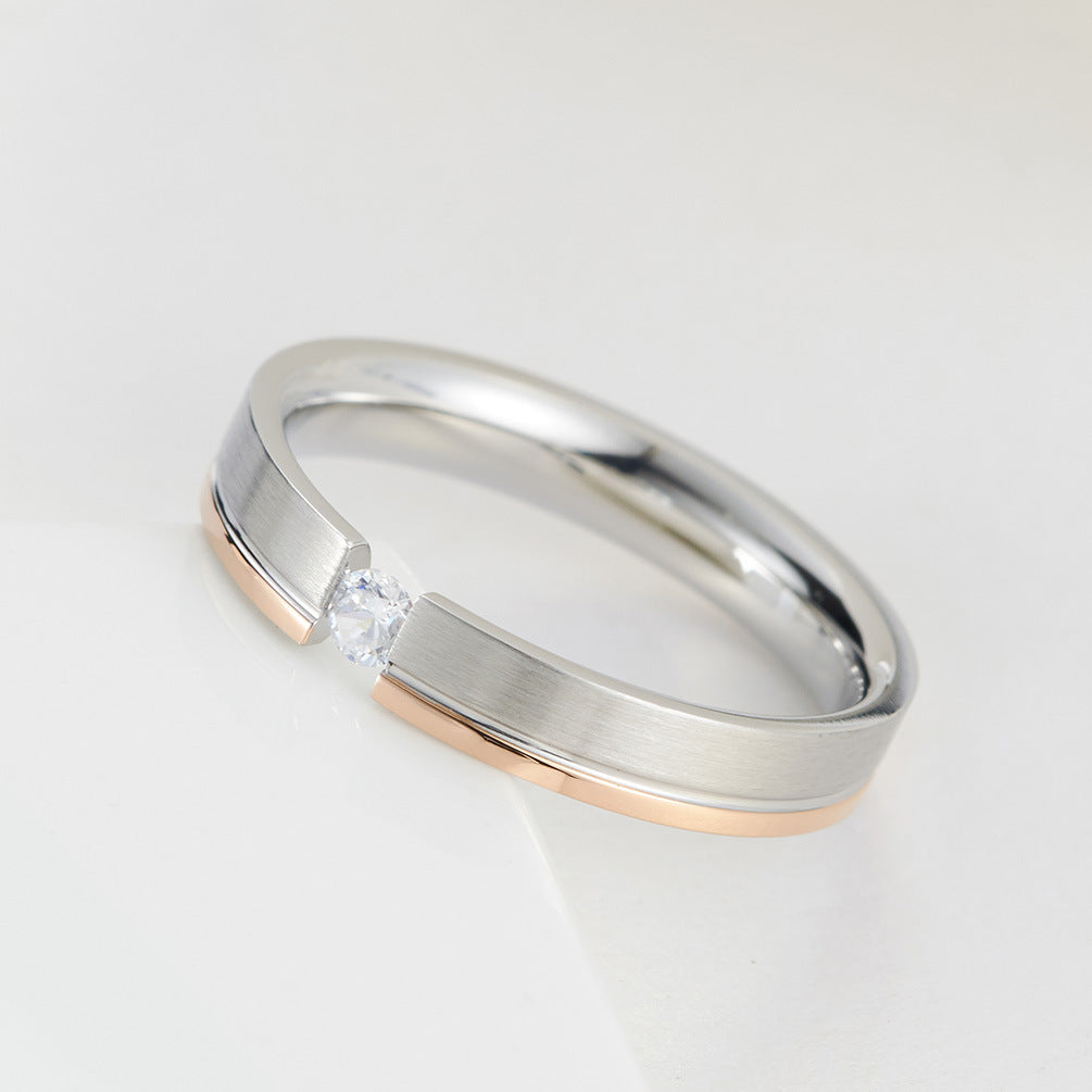 Rose Gold Zircon Stainless Steel Elegant Women's Ring – Zircon Brushed