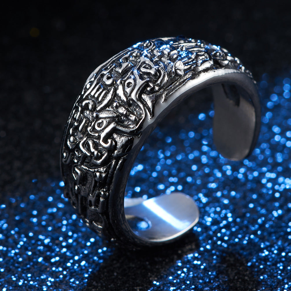 Antique Animal Motif Fortune Stainless Steel Ring for Men