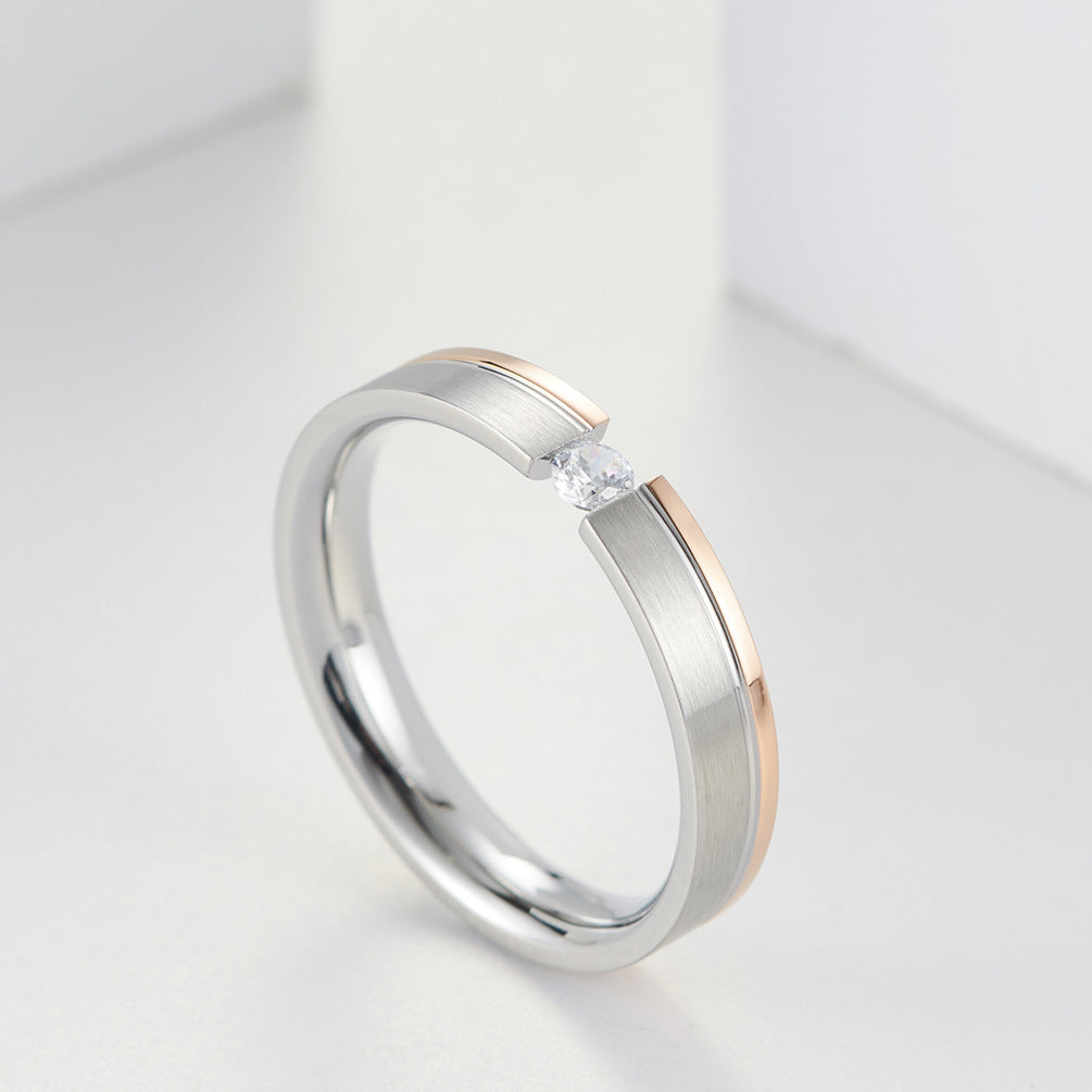 Rose Gold Zircon Stainless Steel Elegant Women's Ring – Zircon Brushed