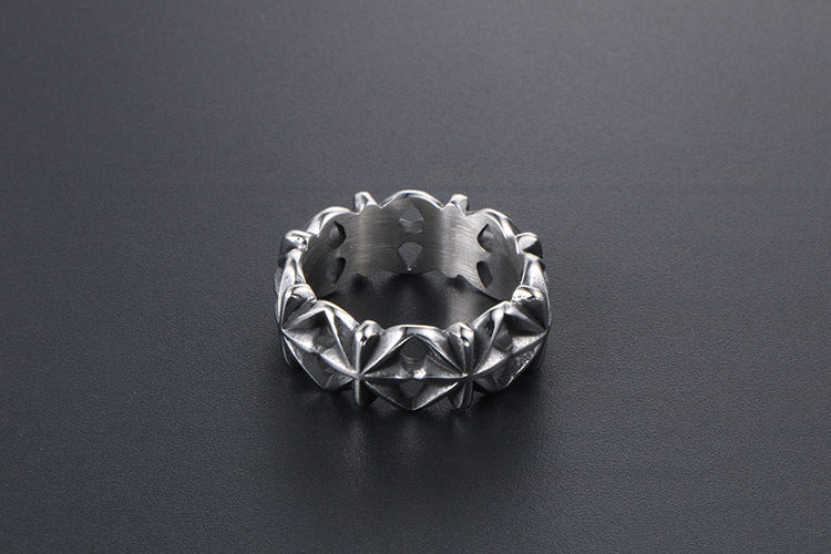 Tail Ring Flower Design Titanium Steel Retro Style Ring