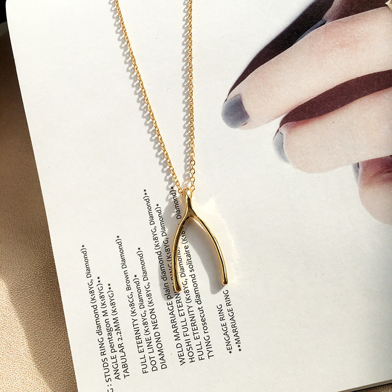 Gold-Plated Wishing Bone Necklace - Elegant Couple Gift with Versatile Style