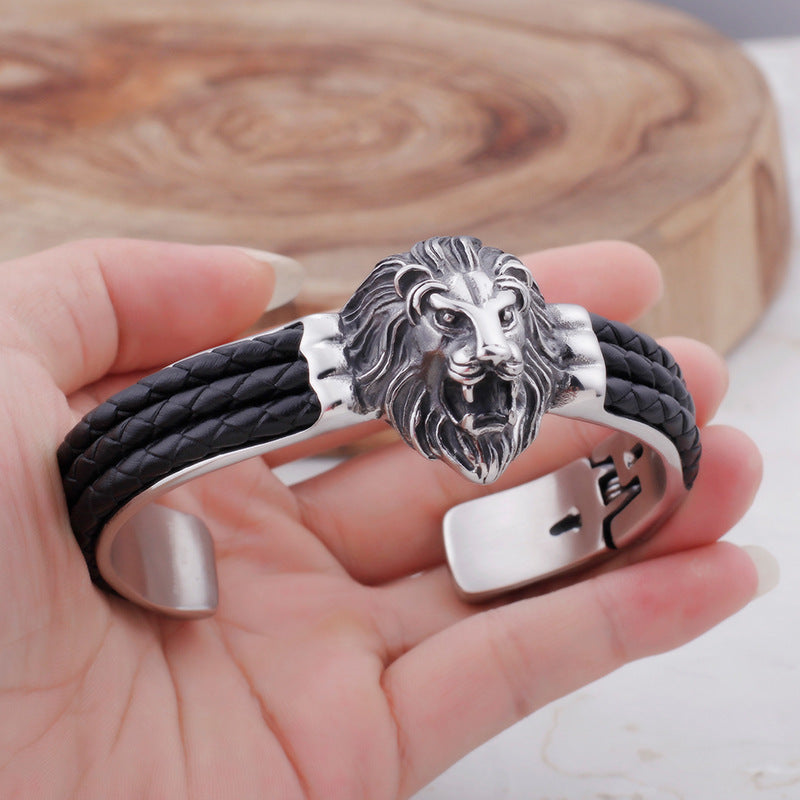 – Stainless Steel Lion Head Men's Titanium Steel Bracelet