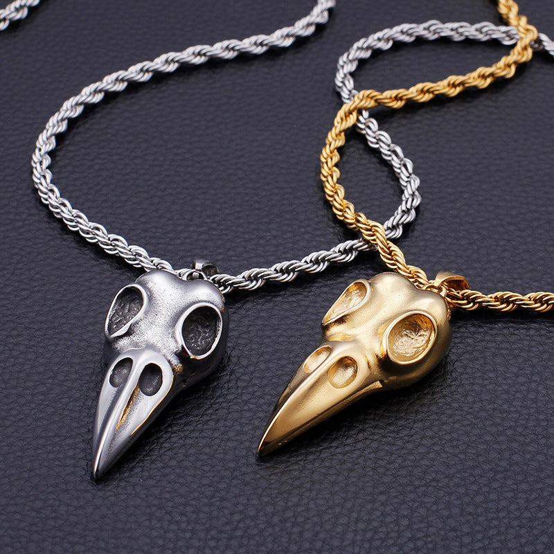 Skull Bird Head Stainless Steel Pendant for Men, Unique Gothic Jewelry