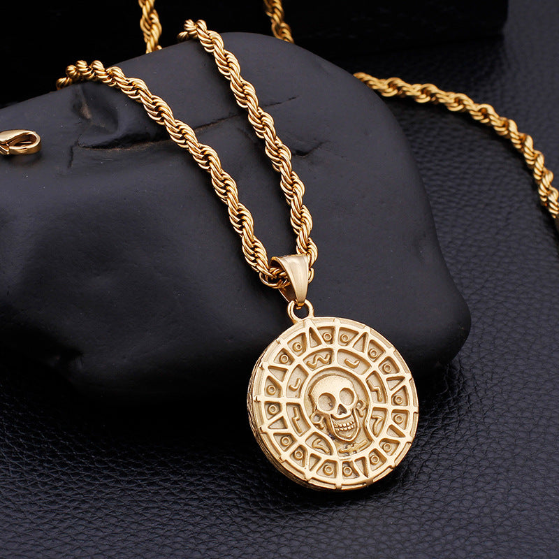 Men's Stainless Steel Punk Skull Pendant - Pirates of the Caribbean Inspired Ghost Head Jewelry