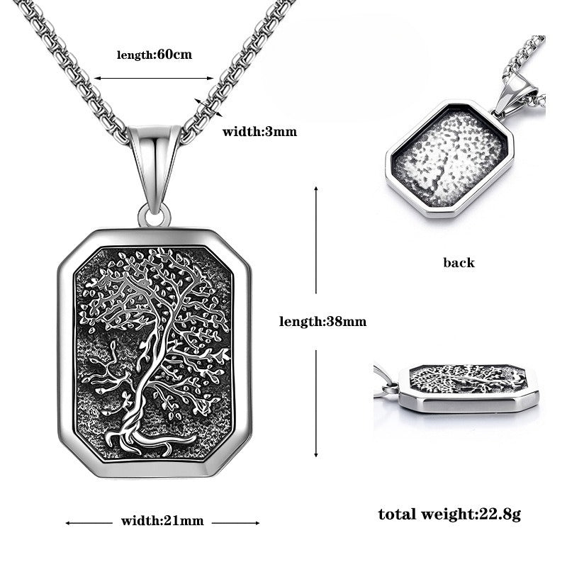 Vintage Tree of Life Viking Stainless Steel Men's Pendant Necklace