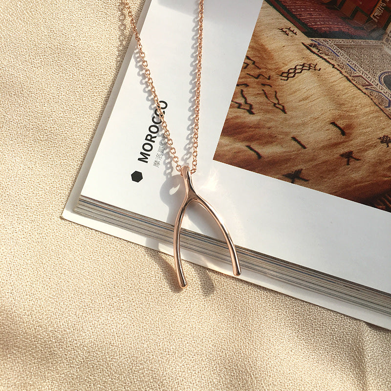 Gold-Plated Wishing Bone Necklace - Elegant Couple Gift with Versatile Style