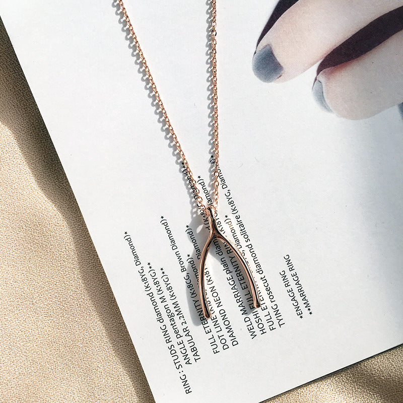 Gold-Plated Wishing Bone Necklace - Elegant Couple Gift with Versatile Style