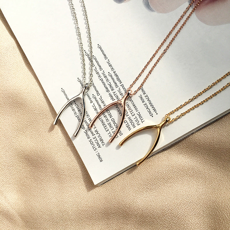 Gold-Plated Wishing Bone Necklace - Elegant Couple Gift with Versatile Style