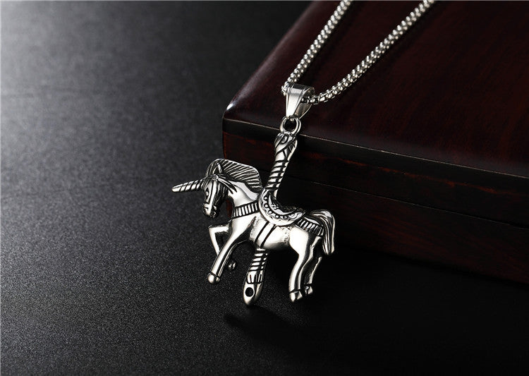 Planderful Everyday Genie Retro Carousel Steel Pendant Necklace Unisex Protection Statement