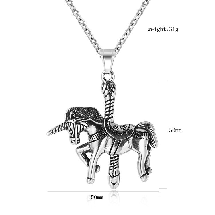Planderful Everyday Genie Retro Carousel Steel Pendant Necklace Unisex Protection Statement