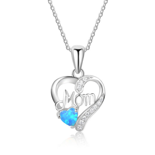 Heart Shap Opal Love Mom Zircon Sterling Silver Necklace