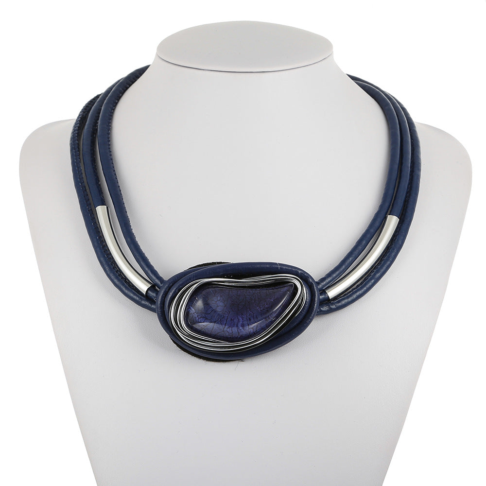 European and American Minimalist Leather Rope Resin Women's Necklaces from Savanna Rhythms Collection