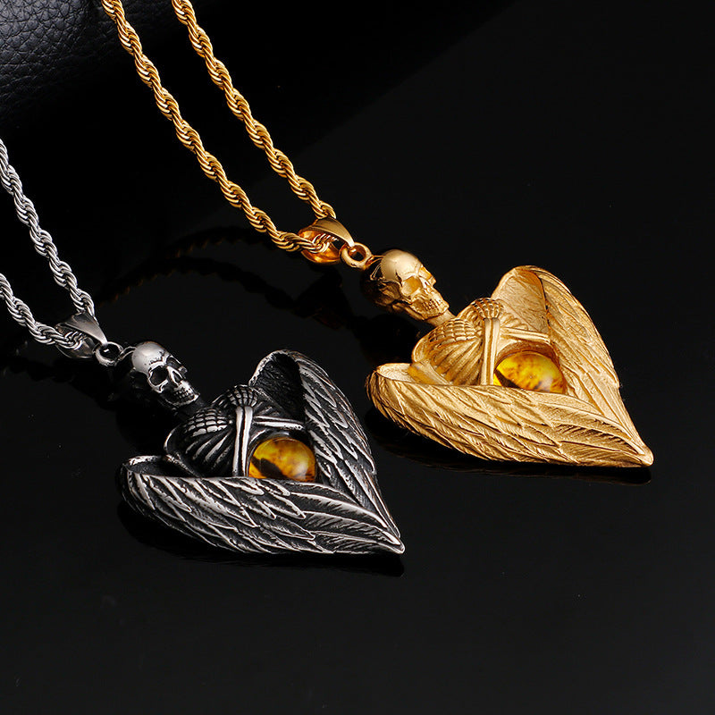 Halloween-themed Skull Angel Wings Pendant with Ghostly Vibe