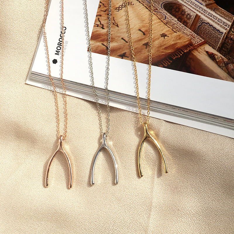Gold-Plated Wishing Bone Necklace - Elegant Couple Gift with Versatile Style