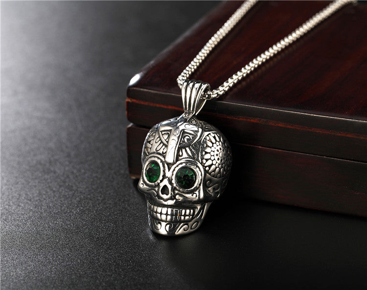 Day of the Dead Skull Titanium Steel Pendant Necklace