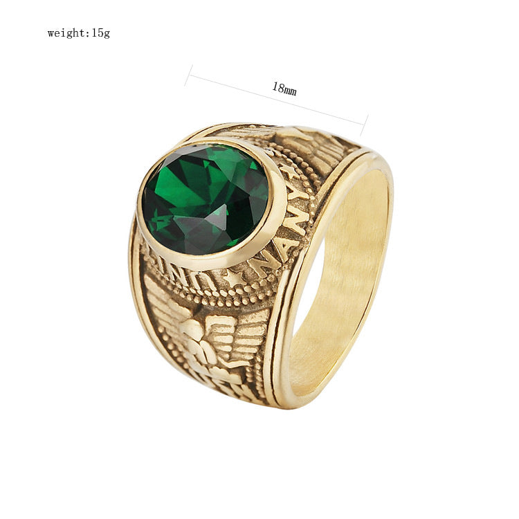 Planderful Mens Military Ring Zircon Titanium Steel Retro Punk For Men Unisex Design