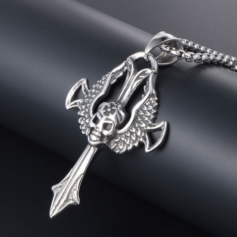 Punk-Inspired Titanium Steel Skull Necklace for Bold Men