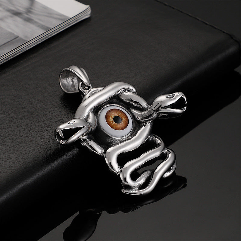 Men's Stainless Steel Snake King Pendant with Punk Devil's Eye - Bold and Stylish Jewelry for Halloween