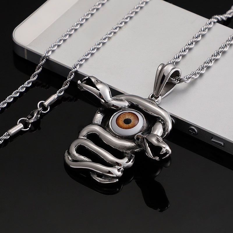 Men's Stainless Steel Snake King Pendant with Punk Devil's Eye - Bold and Stylish Jewelry for Halloween