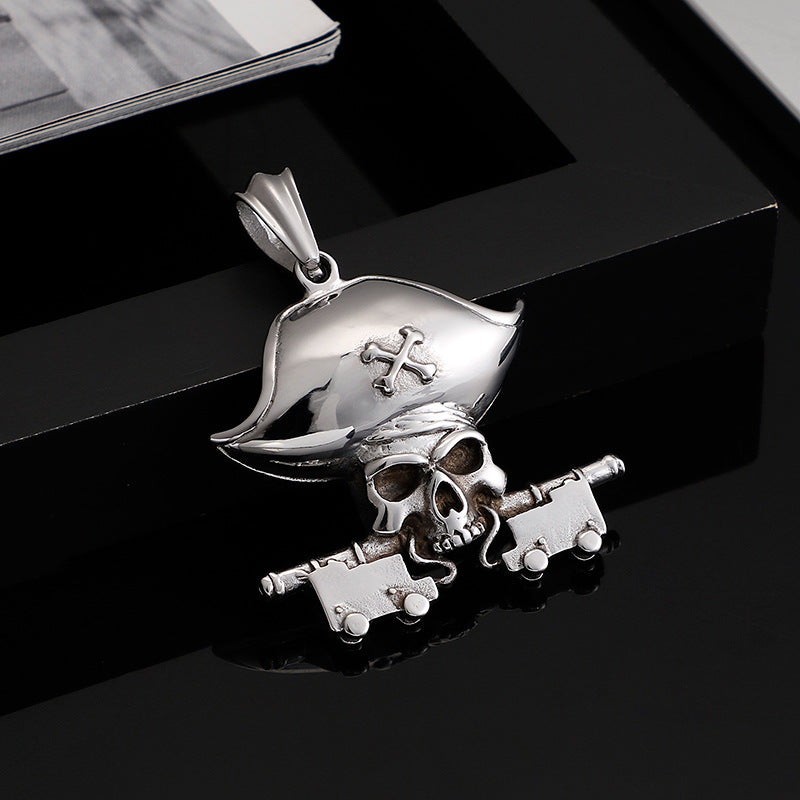 Planderful Men's Titanium Steel Pirate Skull Pendant Jewelry