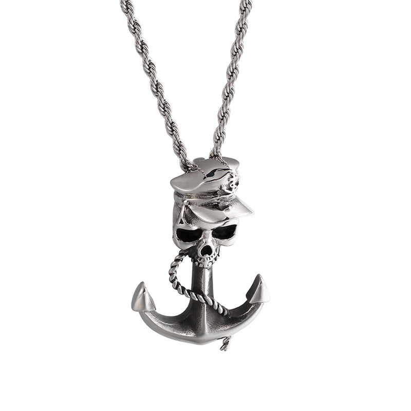 Caribbean Pirate Ship Anchor Pendant Necklace - Unisex Titanium Steel Necklace for Men
