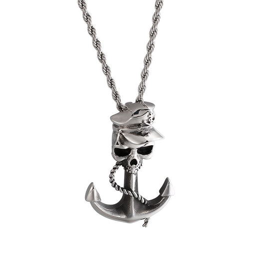 Caribbean Pirate Ship Anchor Pendant Necklace - Unisex Titanium Steel Necklace for Men