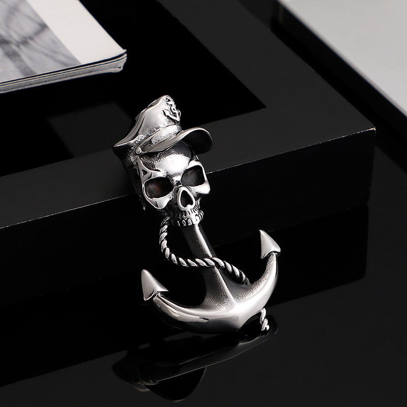 Caribbean Pirate Ship Anchor Pendant Necklace - Unisex Titanium Steel Necklace for Men