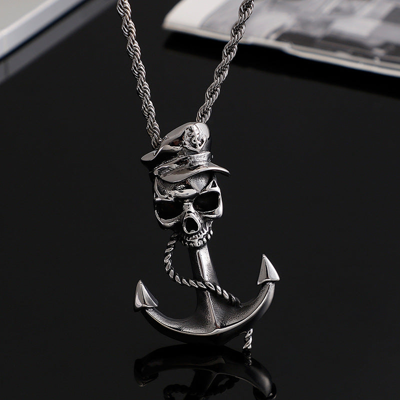 Caribbean Pirate Ship Anchor Pendant Necklace - Unisex Titanium Steel Necklace for Men