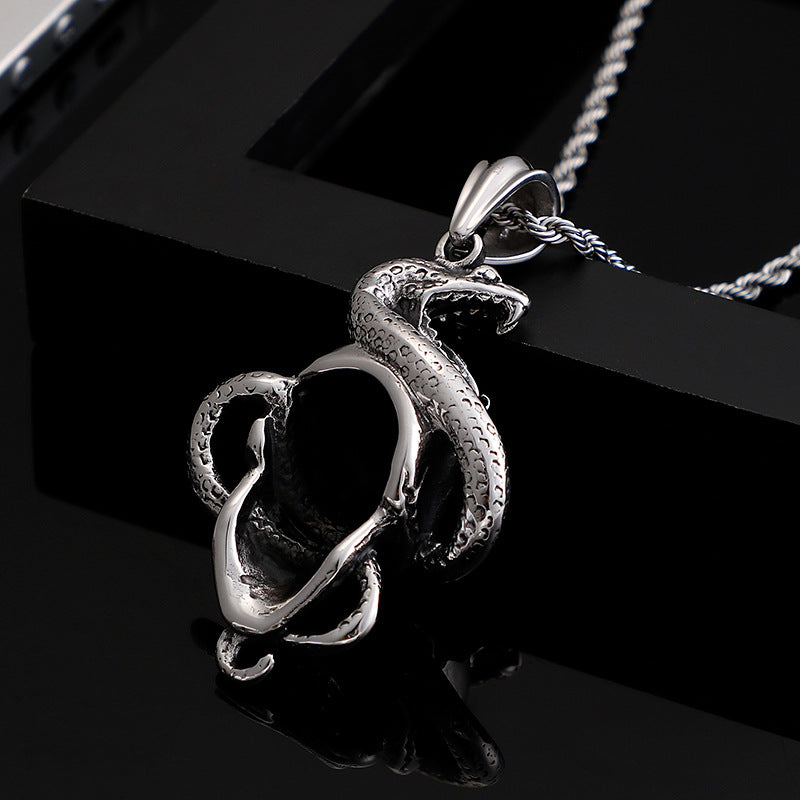 Serpent Skull Men's Pendant - Edgy Punk Style