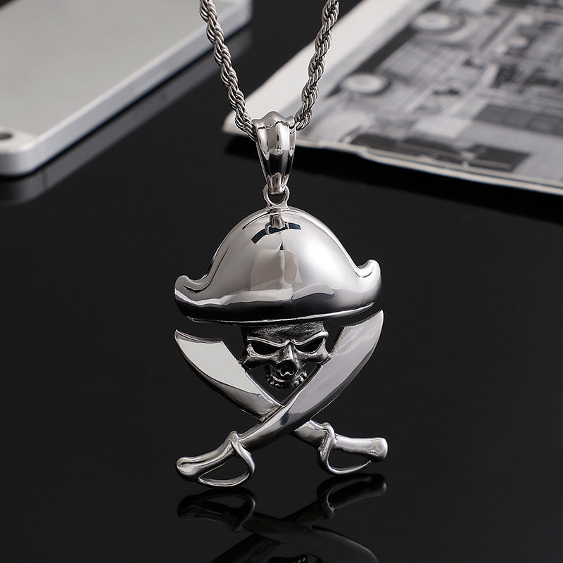 Pirate Skull Stainless Steel Pendant - Masculine Men's Jewelry Piece