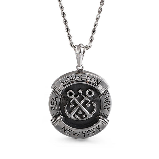 Nautical Charm: Titanium Steel Anchor Pendant with Round Tag Detail for Men