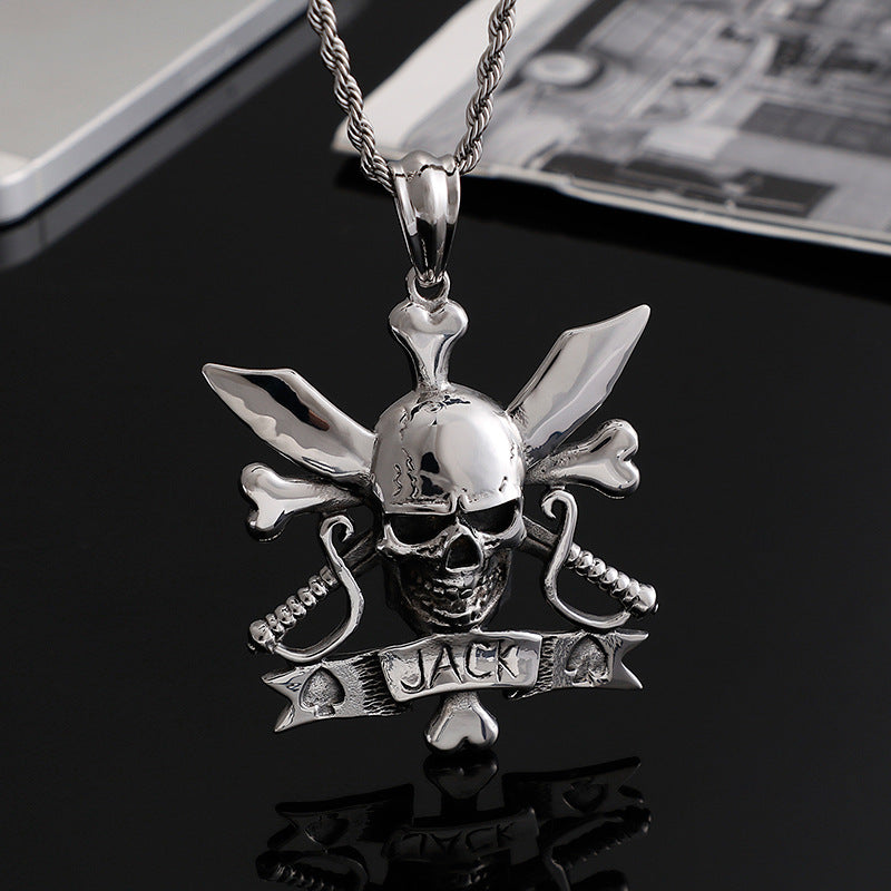 Rebel Rock Pirate Skull Stainless Steel Pendant - Stylish Men's Punk Necklace