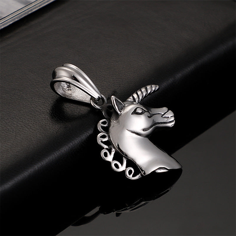 Unicorn Pendant for Men - Handcrafted Titanium Steel Horse Necklace