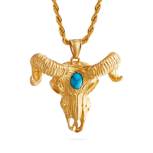 vintage devilish hellish sheep skull pendant in titanium steel for men