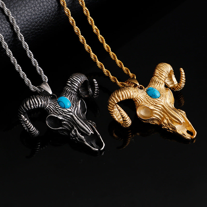 vintage devilish hellish sheep skull pendant in titanium steel for men