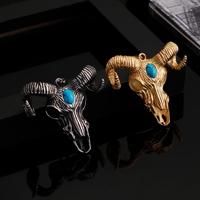 vintage devilish hellish sheep skull pendant in titanium steel for men