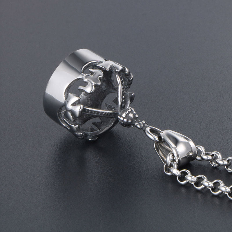 Titanium Steel Retro Crown Pendant Necklace - Trendy Unisex Jewelry for Men and Women