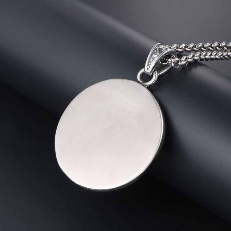 Vintage Hip-Hop Octagram Mantra Pendant Necklace for Men in Titanium Steel