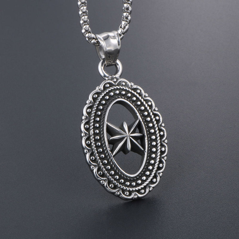 Stylish Titanium Steel Octagonal Star Pendant Necklace for Men and Women in European-American Court Style