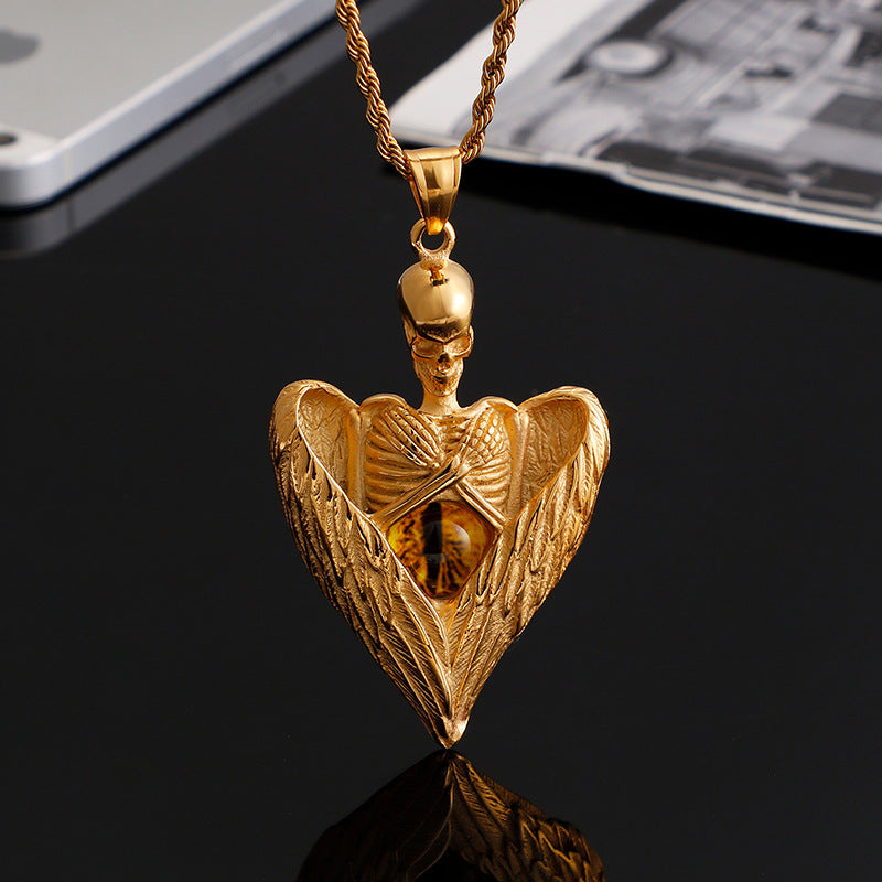 Halloween-themed Skull Angel Wings Pendant with Ghostly Vibe