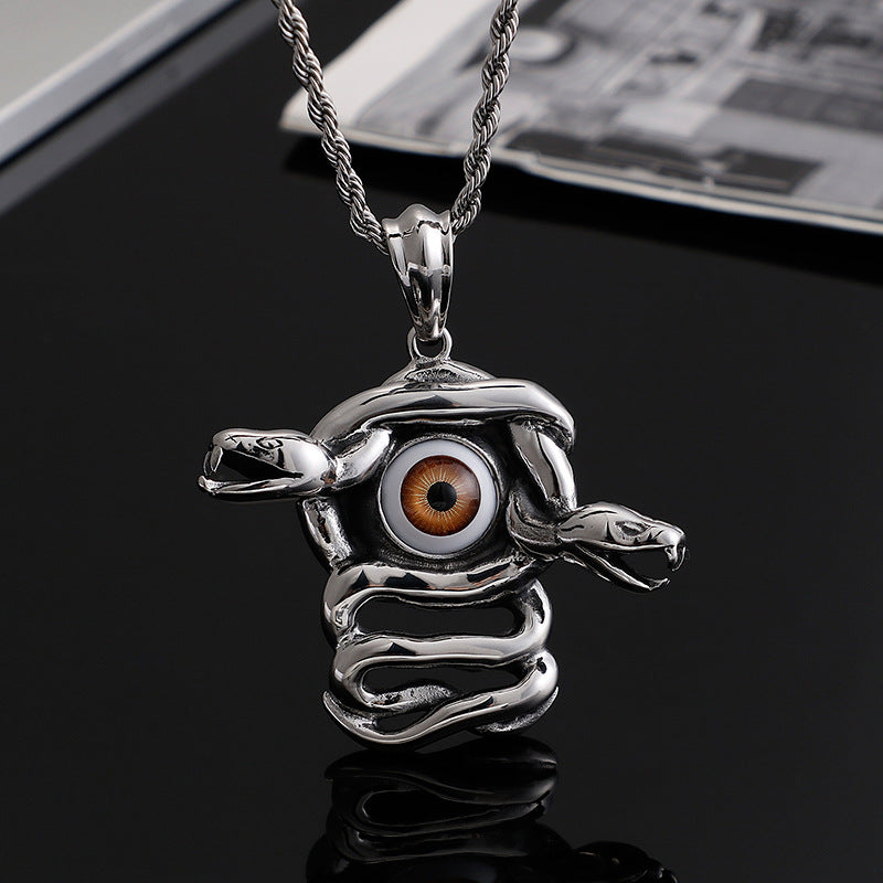 Men's Stainless Steel Snake King Pendant with Punk Devil's Eye - Bold and Stylish Jewelry for Halloween